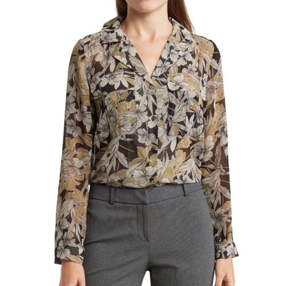 T Tahari Print Long Sleeve Blouse Button Down Shirt​ - Size Small - Picture 1 of 3